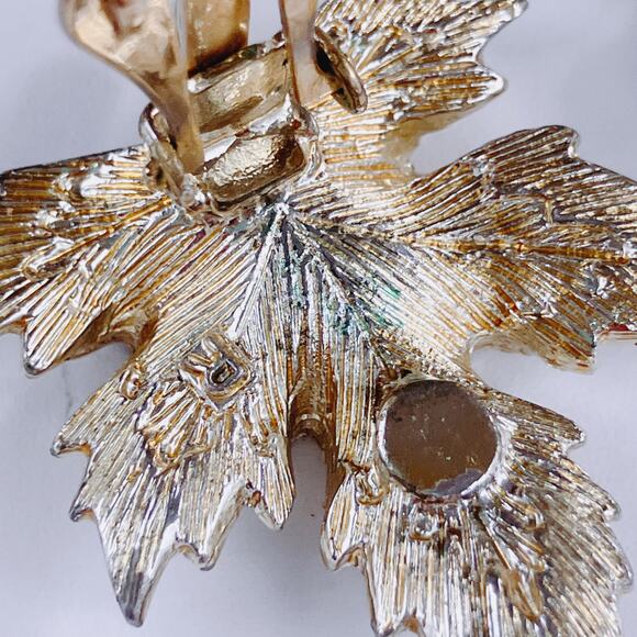 VTG Signed Sarah Coventry Mid Century Leaf Clip On Earrings Gold Silver Tone - Picture 8 of 12